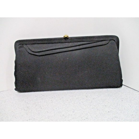 *Vintage RETRO Black Envelope Clutch Pour de Soie Evening Wristlet w Strap - Picture 1 of 6
